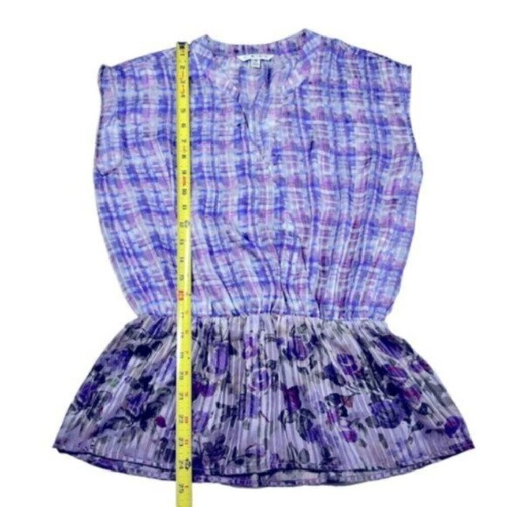 CAbi | Women's Purple Gingham Ombré Floral And Plaid Print Top Size Small - Picture 6 of 10